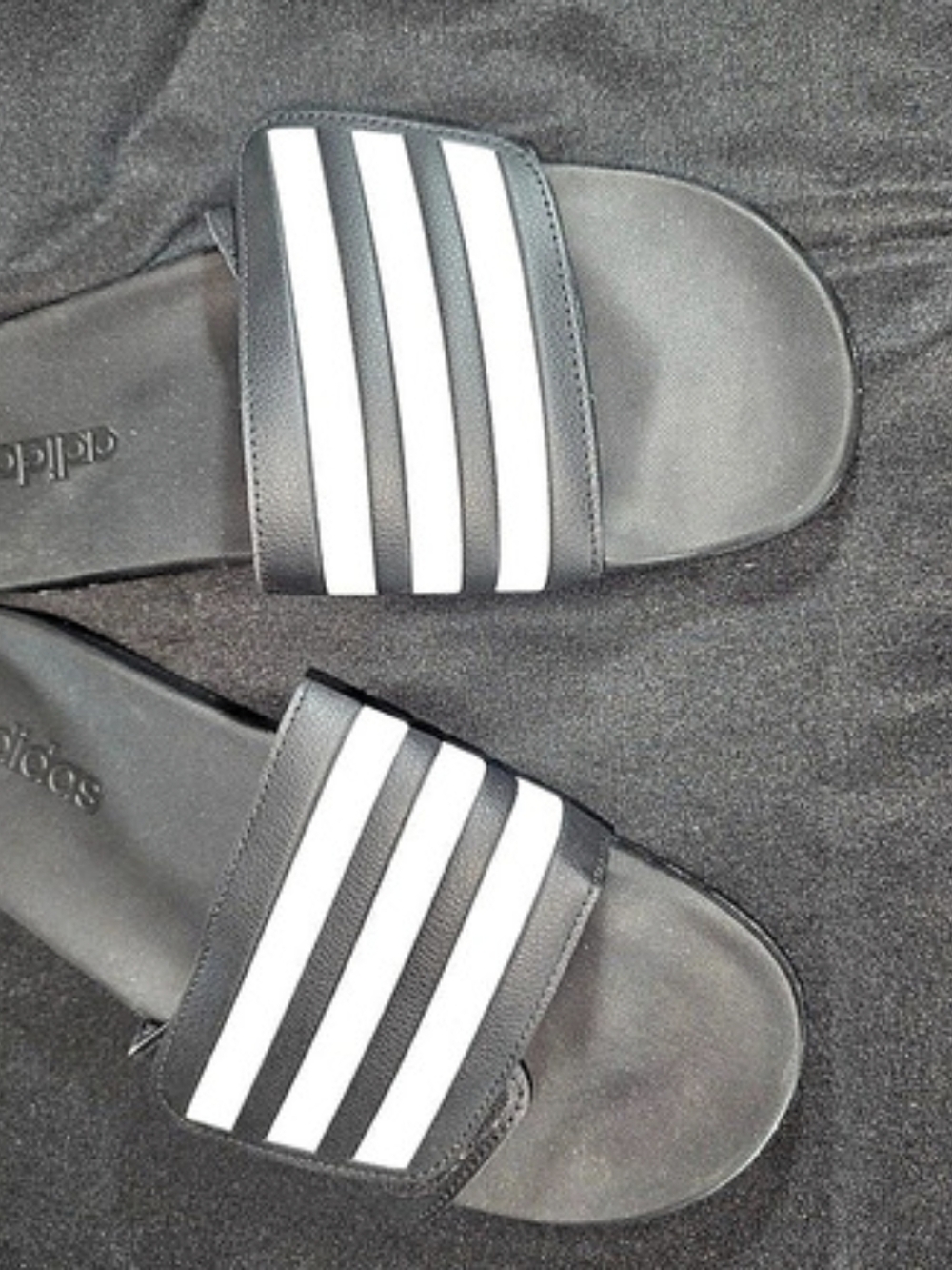 adidas Adilette Striped Slides in Black & White US 10